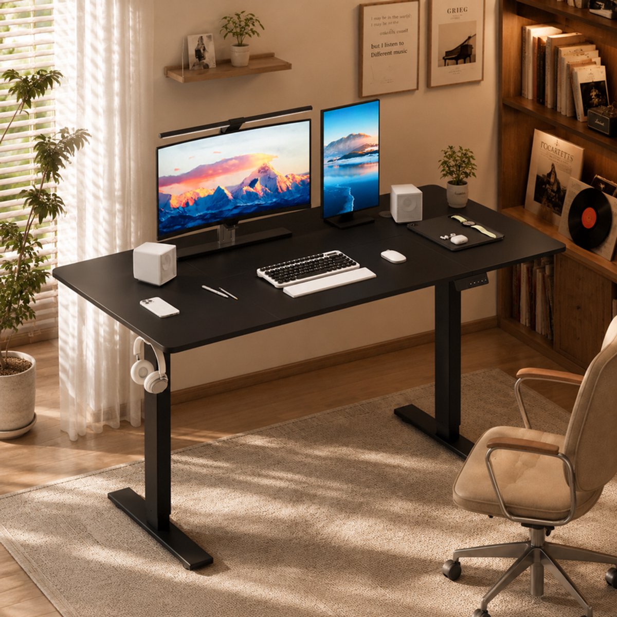 HOMAVO Elektrisch Verstelbaar Bureau 60×110cm- Zit-Sta Bureau met Geheugenfunctie - Anti-Botsingssysteem - Stil Elektrisch Liftsysteem - Hoogte 70-117 cm - Draagvermogen 70 kg