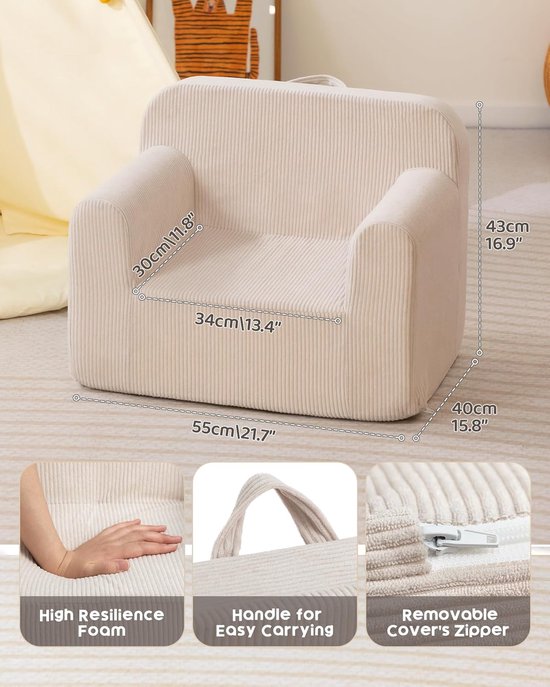 Zachte Kinderstoel voor Peuters - Corduroy Design - Beige Leescouch van Merkloos — afbeelding 2