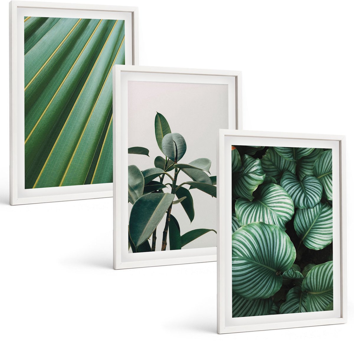 Tulup 3-Delige Schilderij Set - Esthetische tropische bladeren in diverse groene tinten - 40x60 - Muurdecoratie - Decoratieve Schilderijen - Wohnzimmer - Stijlvolle Muurdecoratie