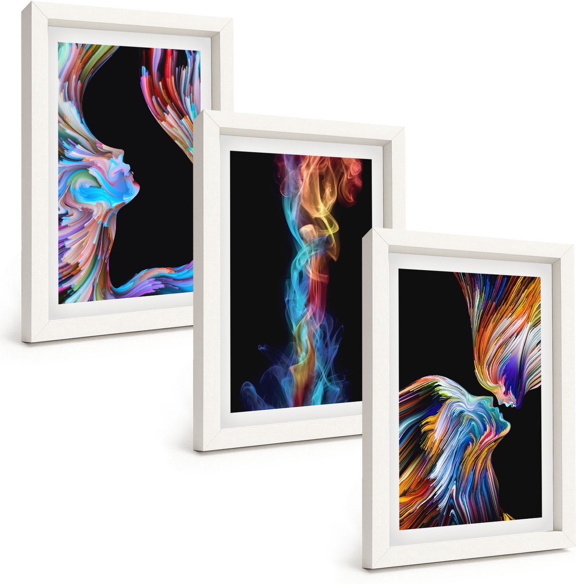 Tulup 3-Delige Schilderij Set - Kleurrijke abstracties met gezichten en dynamische vormen - 20x30 - Wanddecoratie - Woonkamer Decoratie