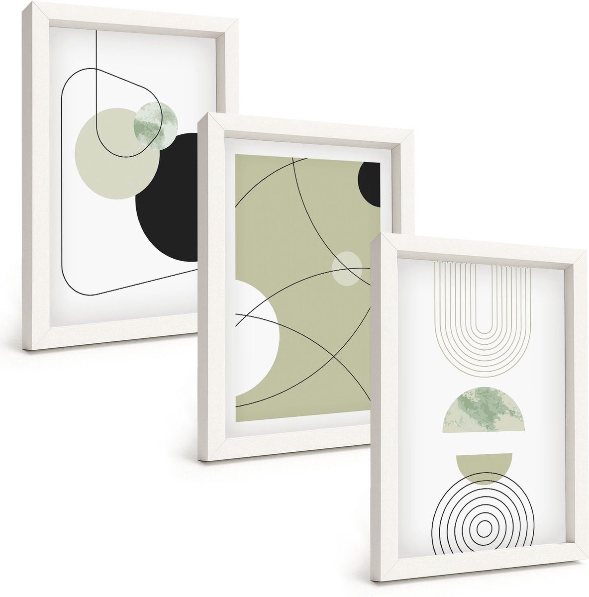 Tulup 3-Delige Schilderij Set - Abstracte vormen in ingetogen kleuren - 20x30 - Moderne Wanddecoratie - Woonkamer