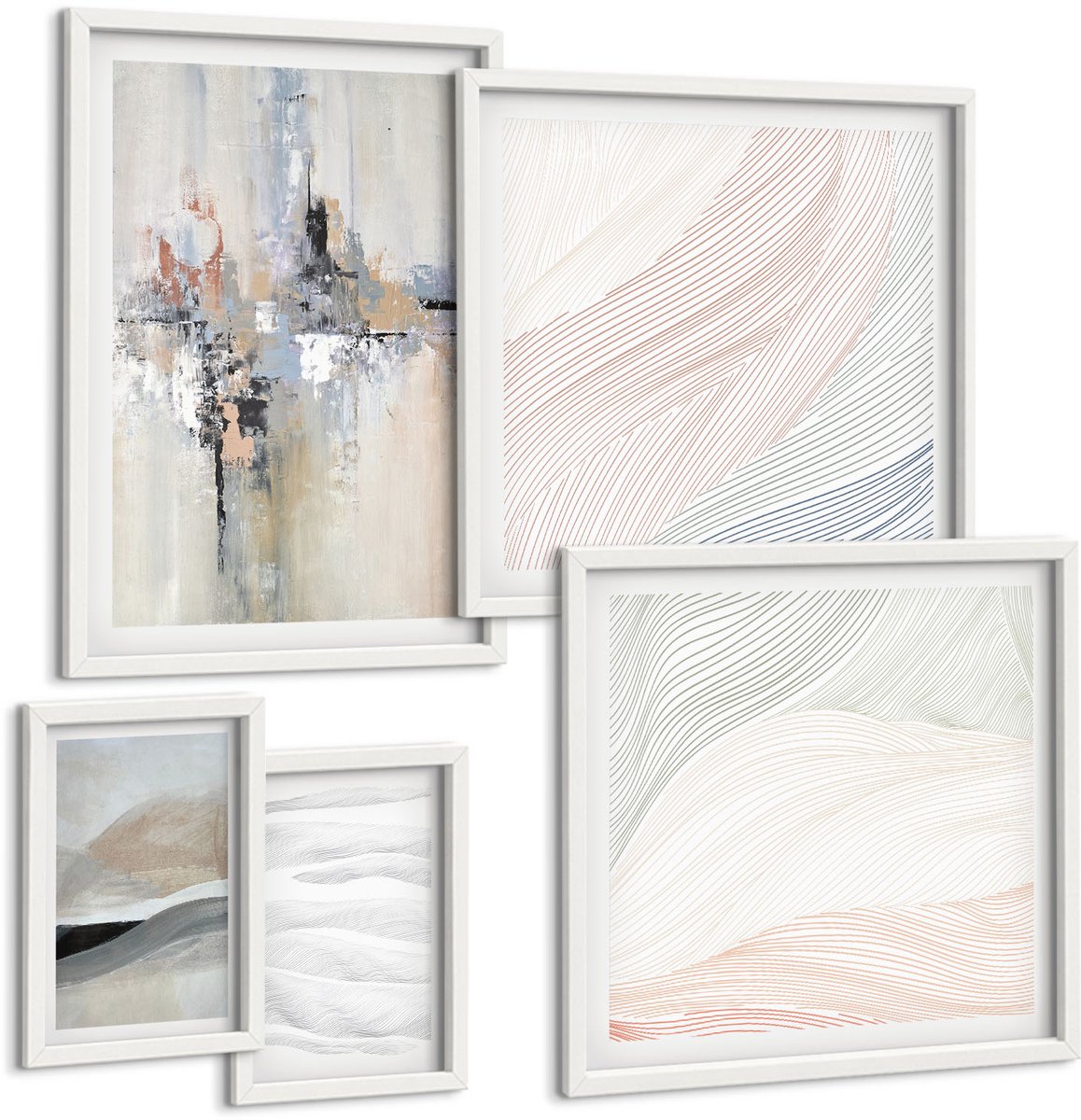 Tulup 4-Delige Schilderij Set - Abstracte composities in subtiele tinten en vormen. - 50 x 50 cm, 20 x 30 cm en 40 x 60 cm - Muurdecoratie - Decoratieve Schilderijen - Wohnzimmer - Moderne Wanddecoratie