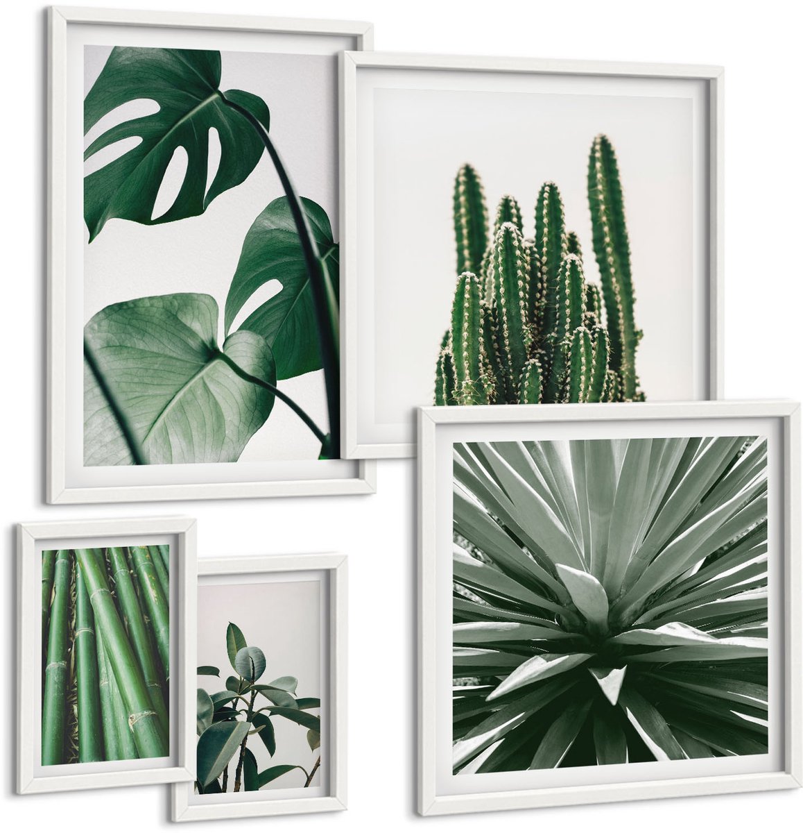 Tulup 4-Delige Schilderij Set - Groene tropische planten in een modern interieurontwerp - 50 x 50 cm, 20 x 30 cm en 40 x 60 cm - Stijlvolle Wanddecoratie - Interieur - Moderne Wanddecoratie