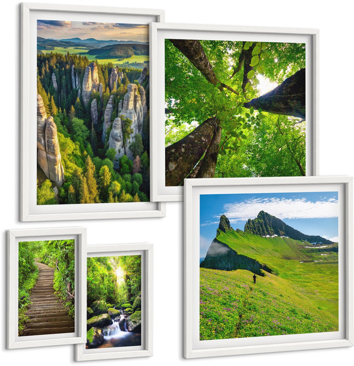 Tulup 4-Delige Schilderij Set - Groene landschappen met natuur en pittoreske paden - 50 x 50 cm, 20 x 30 cm en 40 x 60 cm - Wanddecoratie - Moderne Interieurdecoratie - Interieur Decoratie