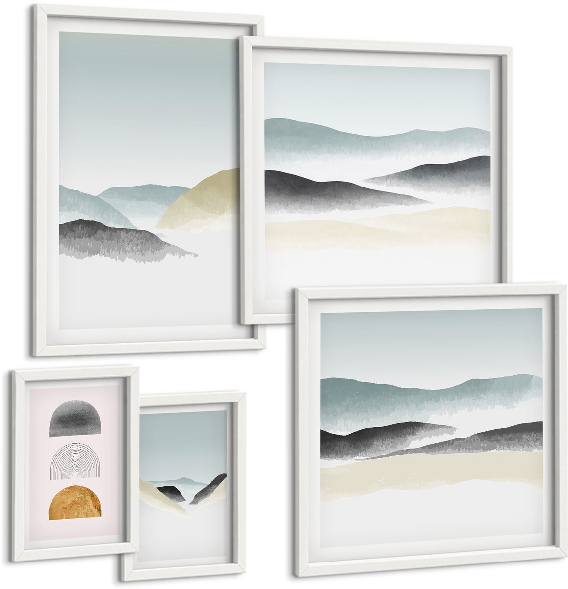 Tulup 4-Delige Schilderij Set - Abstracte landschappen in delicate natuurlijke tinten. - 50 x 50 cm, 20 x 30 cm en 40 x 60 cm - Wanddecoratie - Schilderijen Set - Kantoor - Woonkamer Decoratie