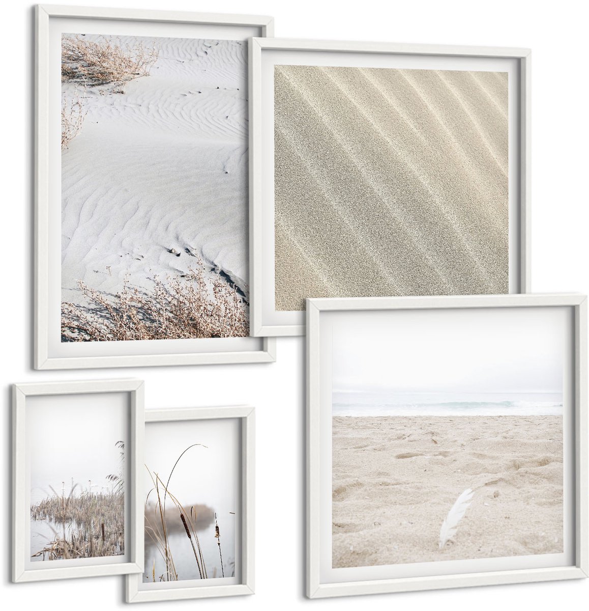 Tulup 4-Delige Schilderij Set - Minimalistische strand-, natuur- en zandmotieven - 50 x 50 cm, 20 x 30 cm en 40 x 60 cm - Wanddecoratie - Woonkamer Decoratie