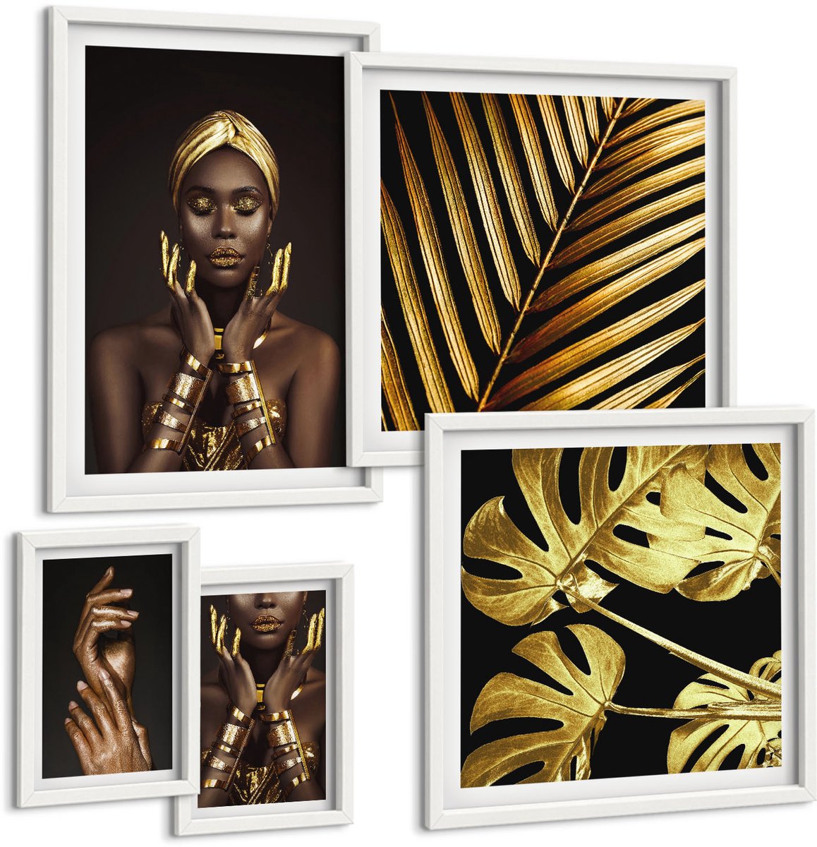 Tulup 4-Delige Schilderij Set - Glamourportretten van vrouwen met elementen uit de natuur. - 50 x 50 cm, 20 x 30 cm en 40 x 60 cm - Stijlvolle Wanddecoratie - Interieur - Stijlvolle Muurdecoratie