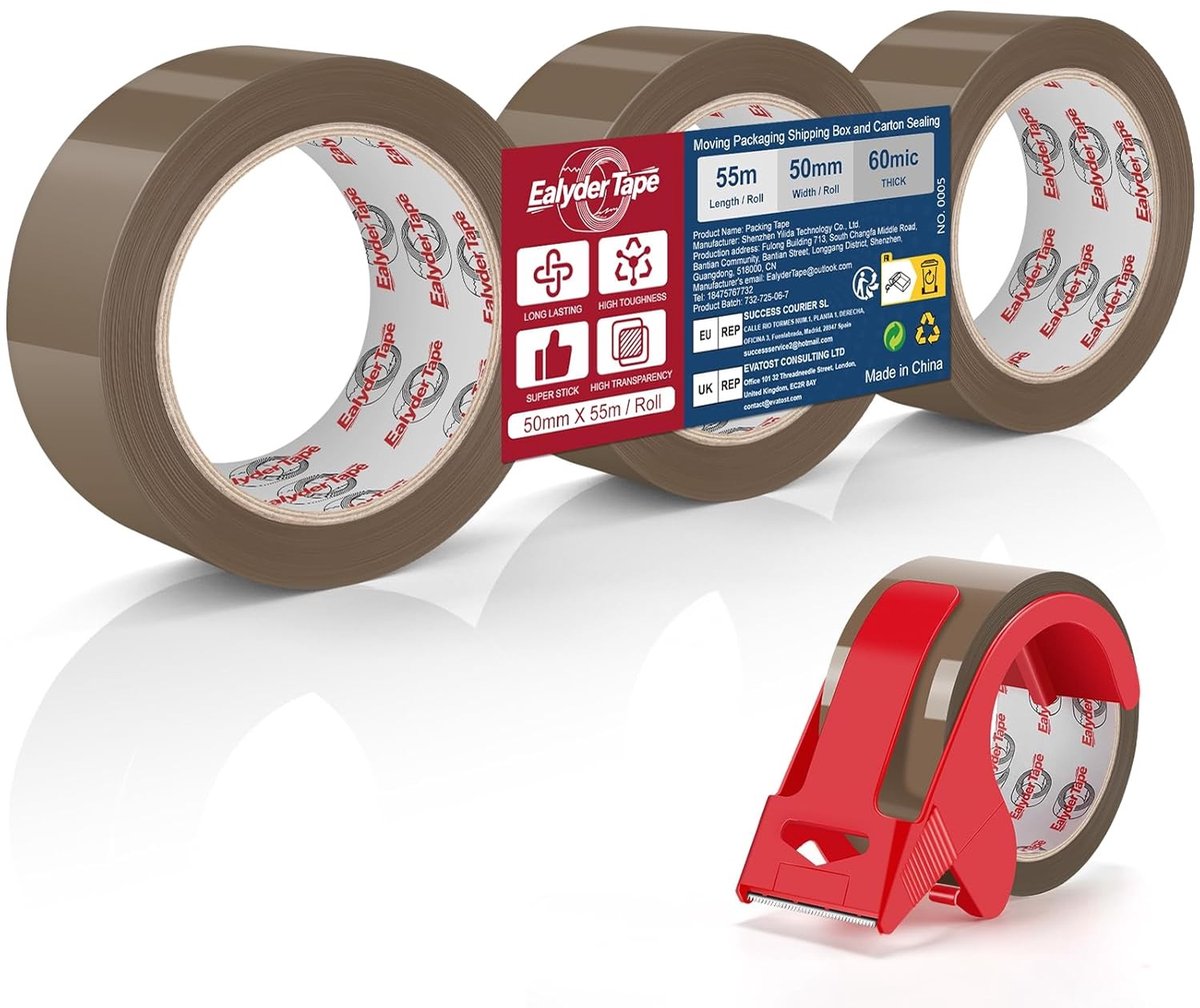 Verpakkingstape Set - Bruin - 50 mm x 55 m - Met Handafroller - Voor Verhuizen en Verzenden