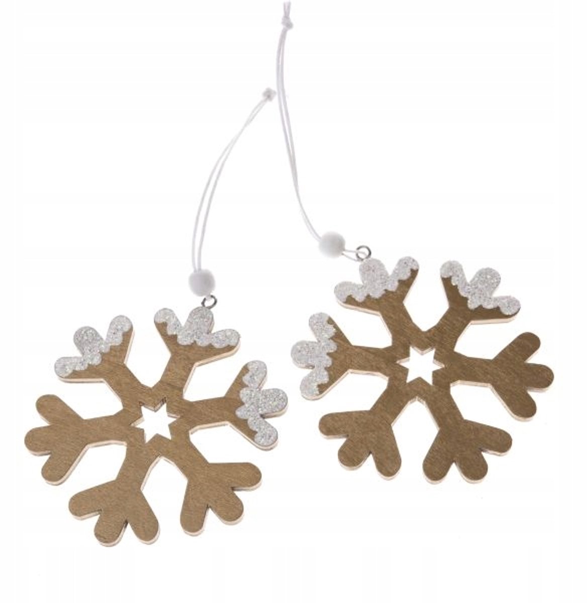 Houten Sneeuwvlok Hangers - Set van 2 stuks