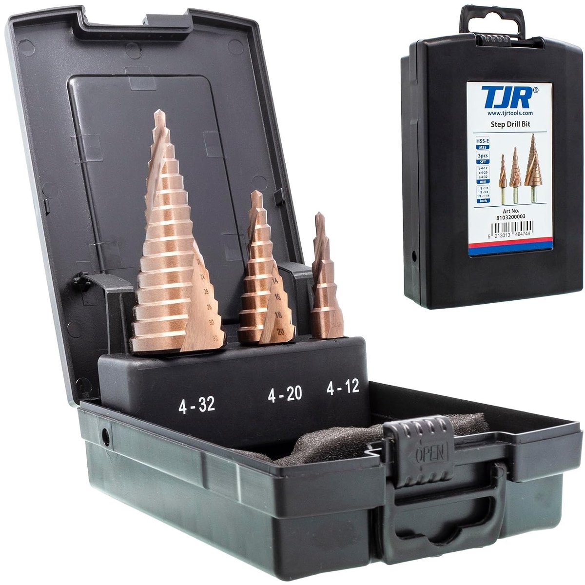 Trapboor set 3-delig - HSS-E M35 kobalt - 29 trappen (4-32 mm) - snel boren in roestvrij staal, kunststof en non-ferro metalen