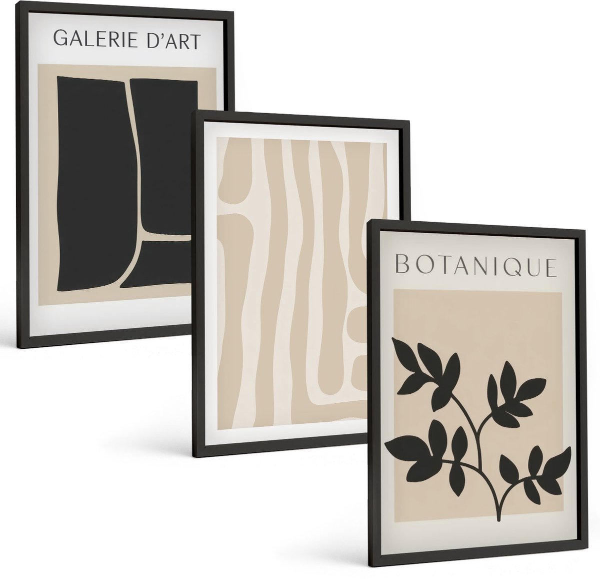 Tulup 4-Delige Schilderij Set - Abstracte vormen en plantmotieven in neutrale tinten. - 40 x 60 cm - Decoratieve Muurdecoratie - Slaapkamer - Wanddecoratie