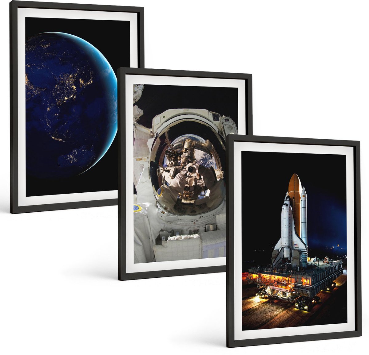 Tulup 4-Delige Schilderij Set - Ruimtebeelden met de aarde, astronaut en raket - 40 x 60 cm - Decoratieve Muurdecoratie - Slaapkamer - Stijlvolle Muurdecoratie