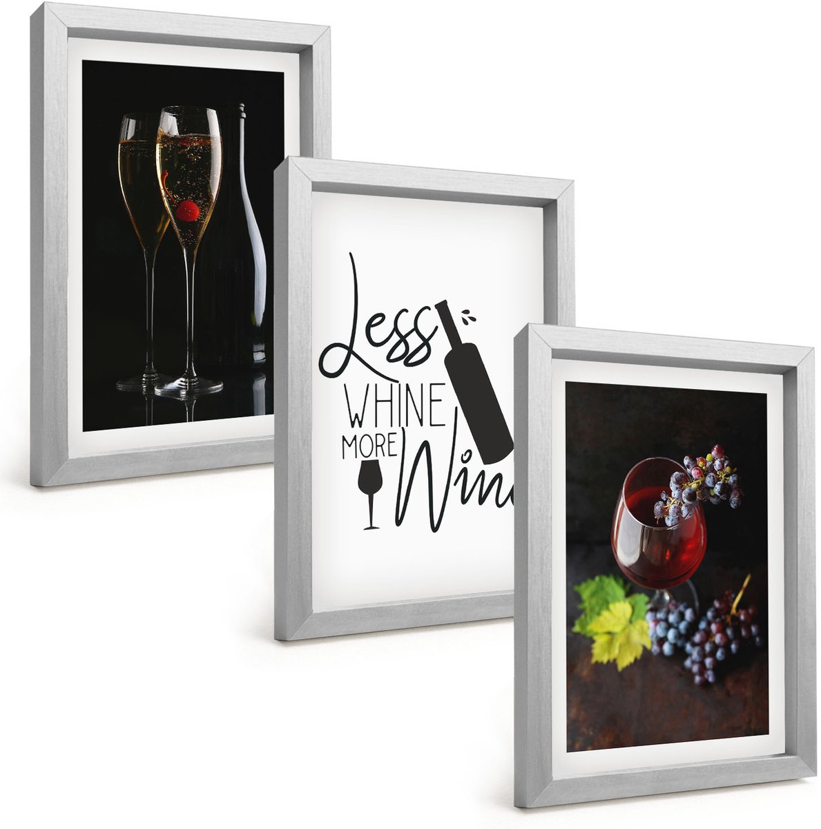 Tulup 4-Delige Schilderij Set - Wijnglazen met druiven en een opschrift over wijn. - 20 x 30 cm - Muurdecoratie - Decoratieve Schilderijen - Wohnzimmer - Wanddecoratie