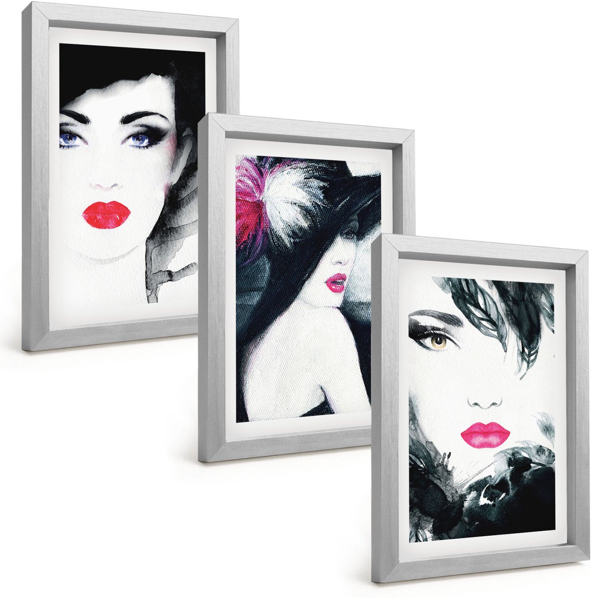 Tulup 4-Delige Schilderij Set - Geschilderde portretten van vrouwen met expressieve lippen - 20 x 30 cm - Wanddecoratie - Muurdecoratie - Moderne Interieurdecoratie - Moderne Wanddecoratie