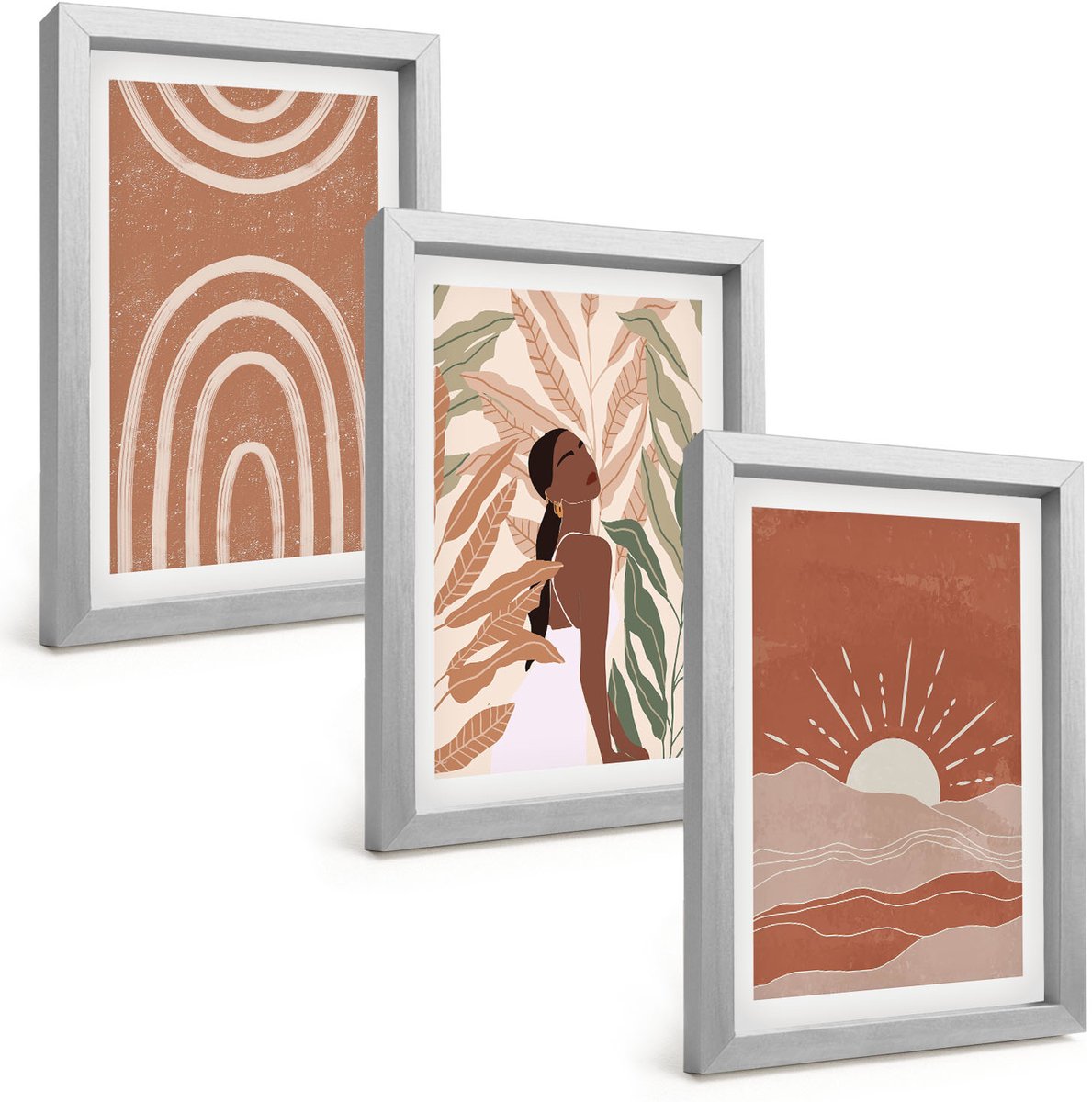 Tulup 4-Delige Schilderij Set - Boho abstracte vormen en illustraties - 20 x 30 cm - Decoratieve Muurdecoratie - Slaapkamer - Woonkamer Decoratie