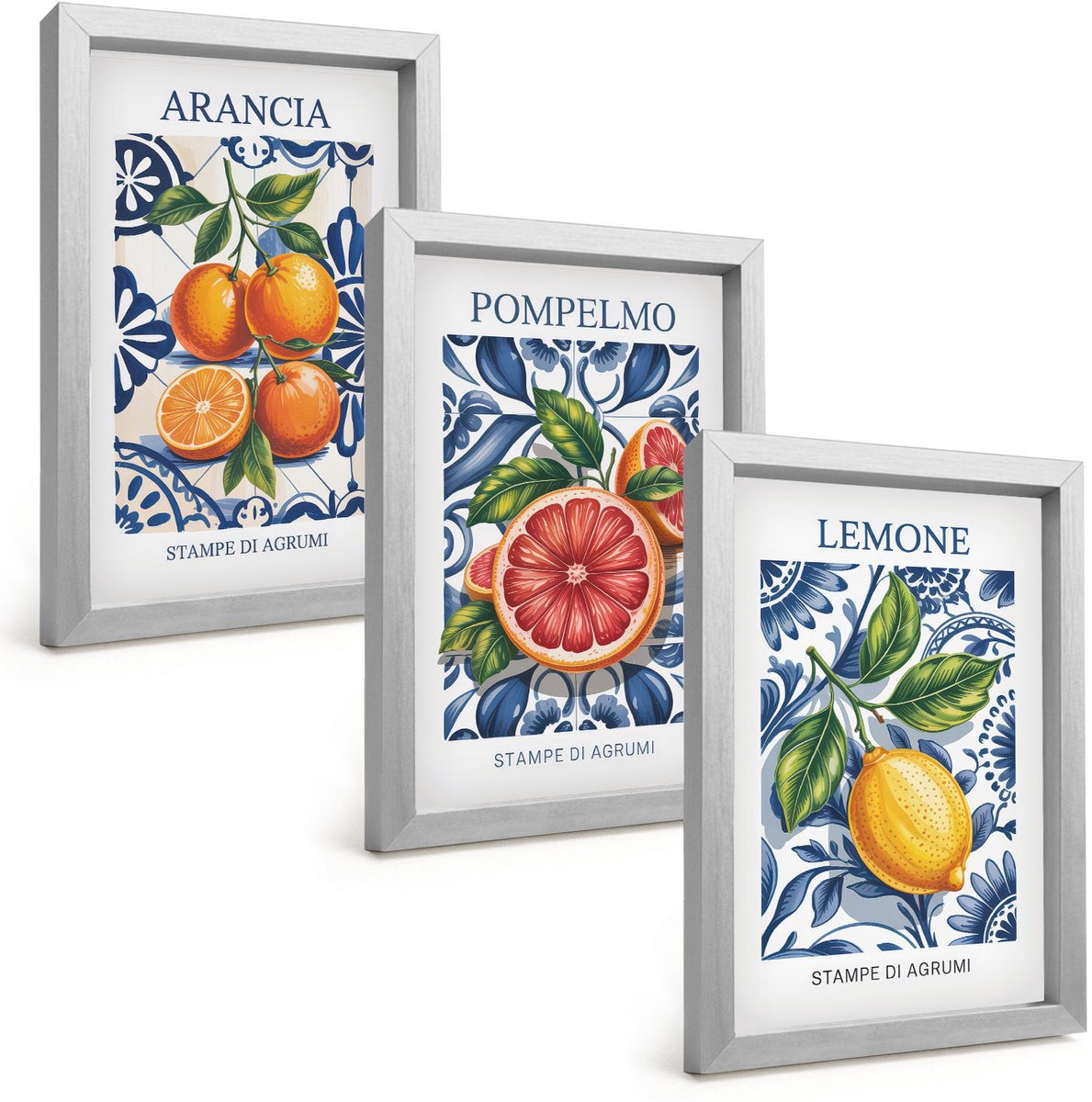 Tulup 4-Delige Schilderij Set - Trendy posters met citrusvruchten in Italiaanse stijl - 20 x 30 cm - Wanddecoratie - Muurdecoratie - Moderne Interieurdecoratie - Stijlvolle Muurdecoratie