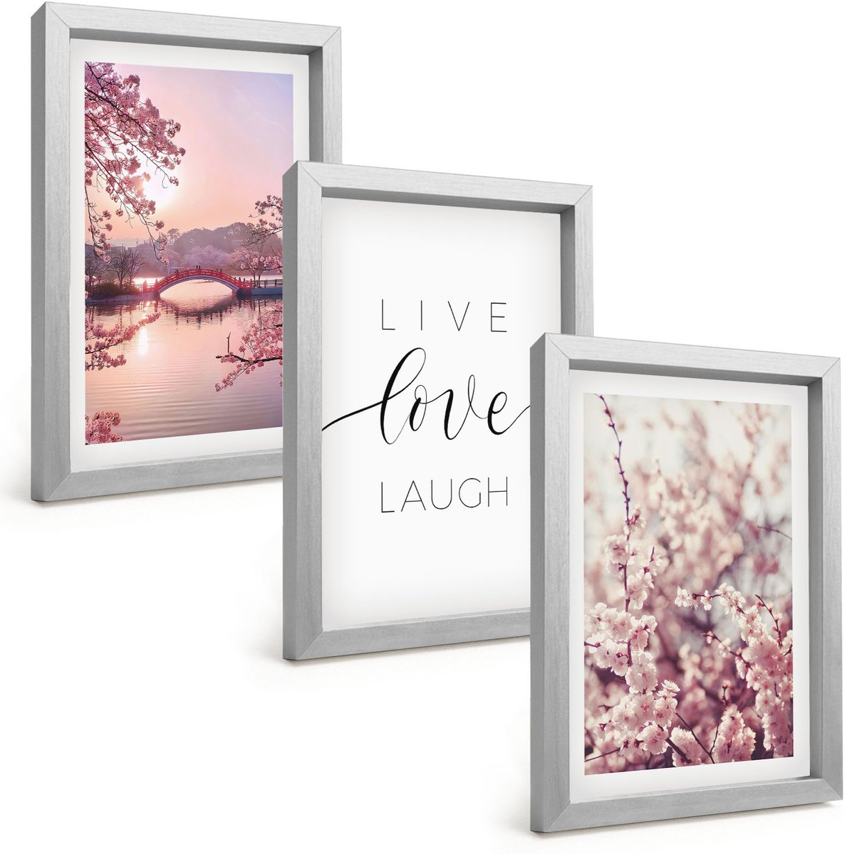 Tulup 4-Delige Schilderij Set - Bloemmotieven met een brug en een inscriptie - 20 x 30 cm - Decoratieve Muurdecoratie - Slaapkamer - Woonkamer Decoratie