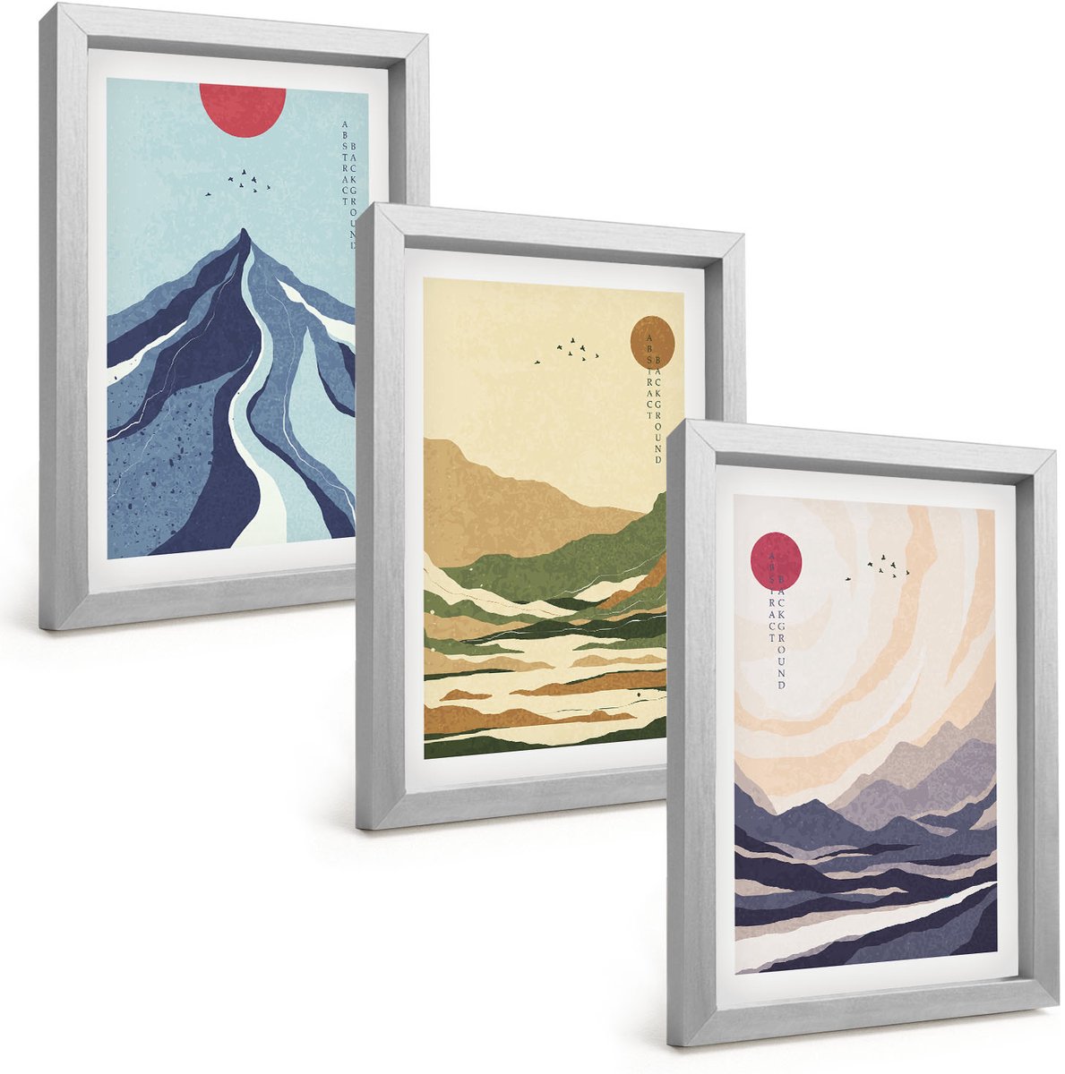 Tulup 4-Delige Schilderij Set - Bergen in pastelkleuren in Japanse stijl - 20 x 30 cm - Decoratieve Schilderijen - Wanddecoratie - Hal