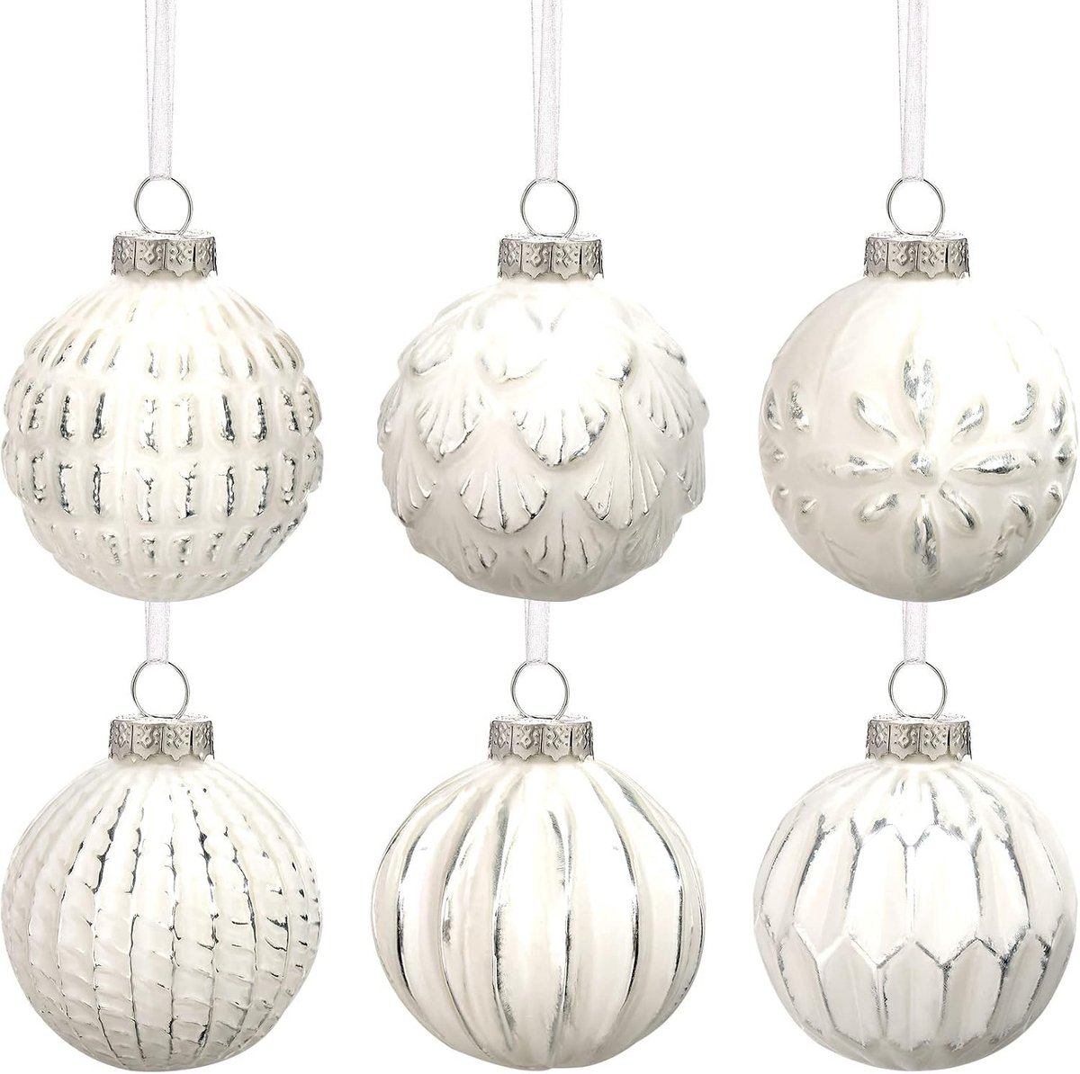Decoratieve Glazen Kerstballen - Wit - 6 cm - Vintage Stijl - Voor Kerstboom Versiering