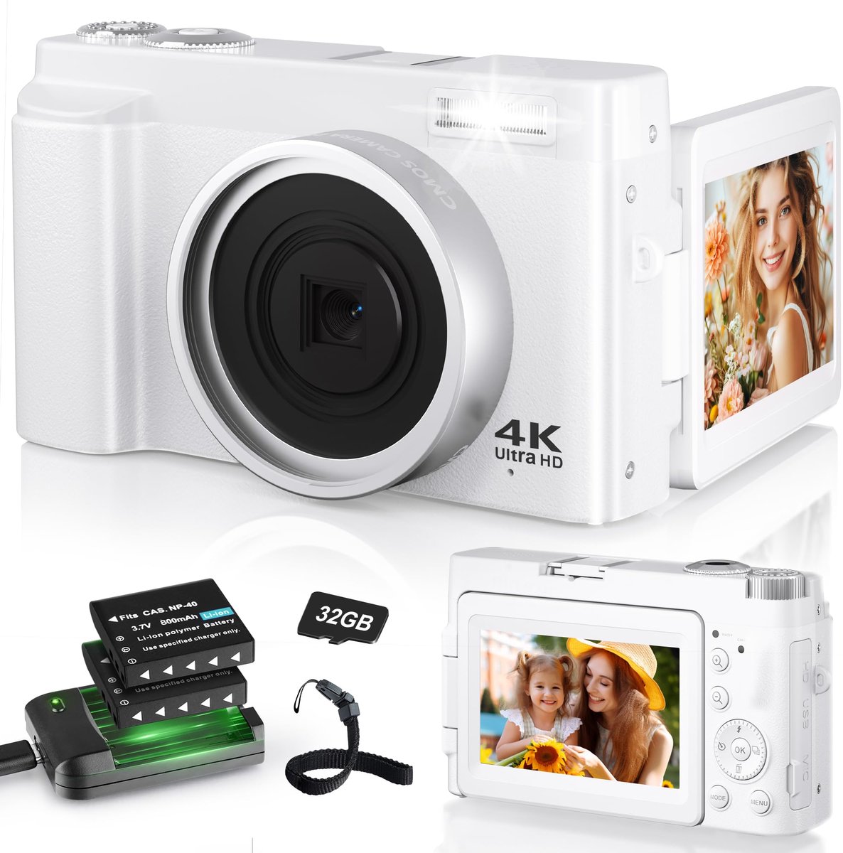 Digitale camera 4K - 48MP 16X autofocus zoom - 3 inch 180° flip LCD-scherm - ideaal voor vloggen - ShopVlot