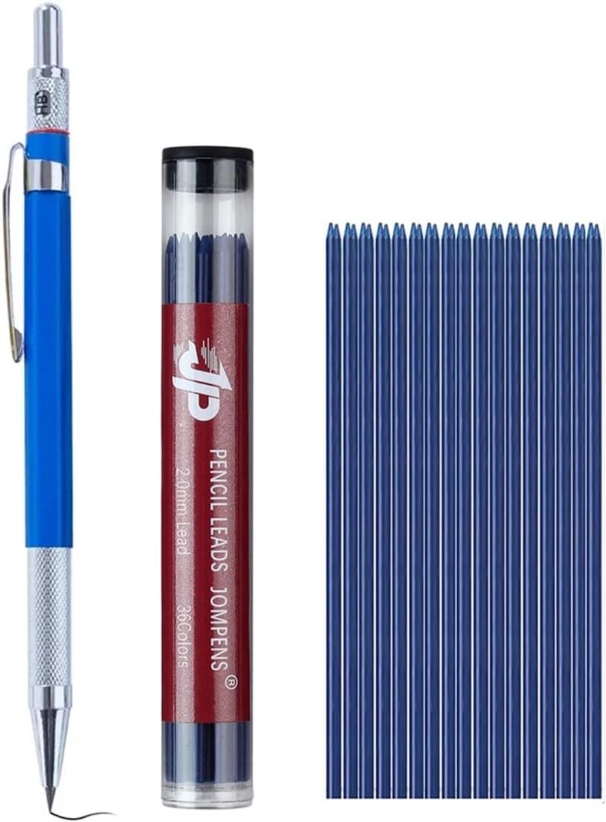 Mechanische Potloodset - Blauw - 2,0 mm - Met 36 Kleurrijke Loodvullingen - Voor Kunst, Schrijven en Schetsen