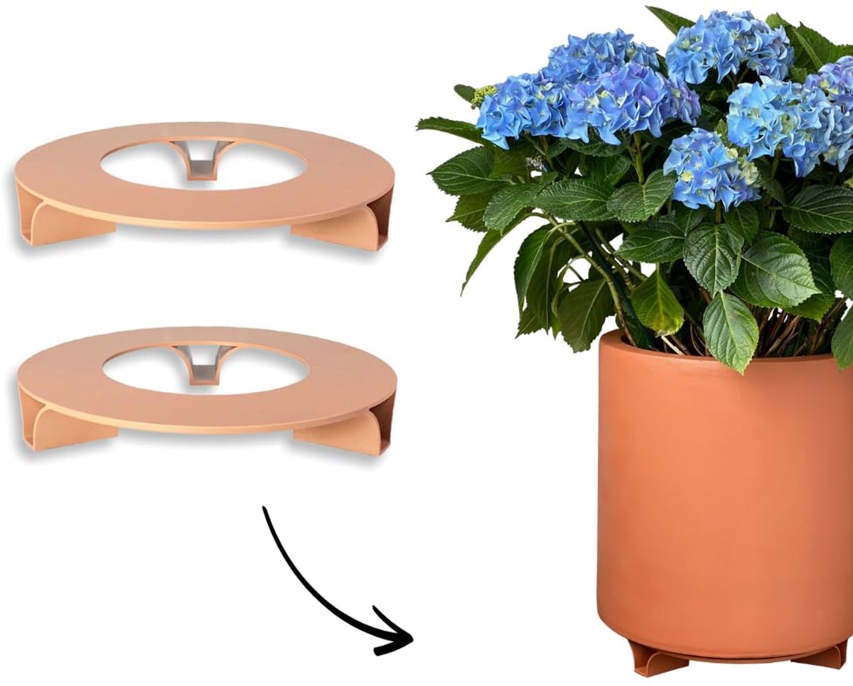 Famanu – Set van 2 onderzetters voor bloempotten, kleur terracotta, rond met een diameter van 27 cm, gerecycled materiaal
