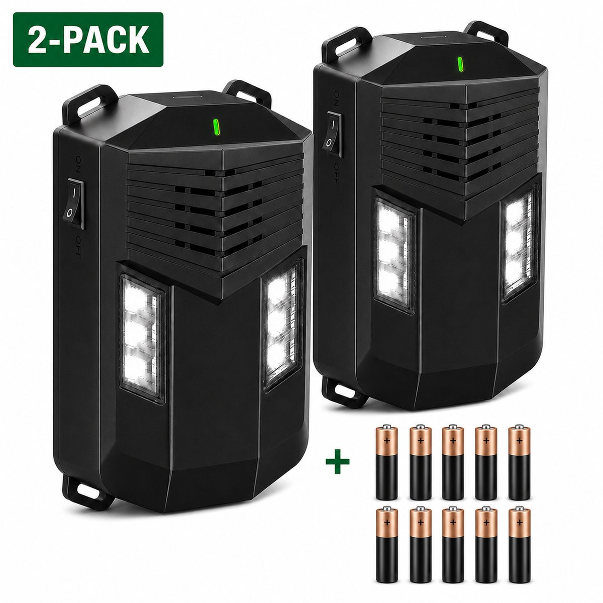 ZnaP® Verjager Pro - Marterverjager - New model 2026 - Ongedierteverjager - Multifunctionele Set Binnen & Buiten - Batterijen, 12V & Auto accu - Marters, Muizen & Ratten - Steenmarter Verjager PRO - 2 stuks - Incl. Batterijen