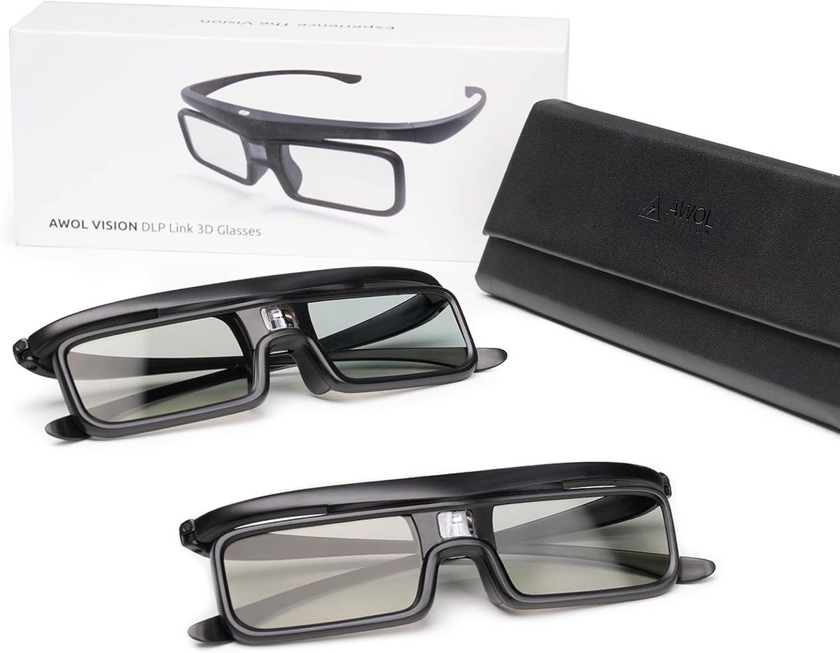 AWOL VISION DLP Link 3D Glasses, Rechargeable Active Shutter Glasses Compatible with AWOL VISION LTV-2500, LTV-3500 - ShopVlot