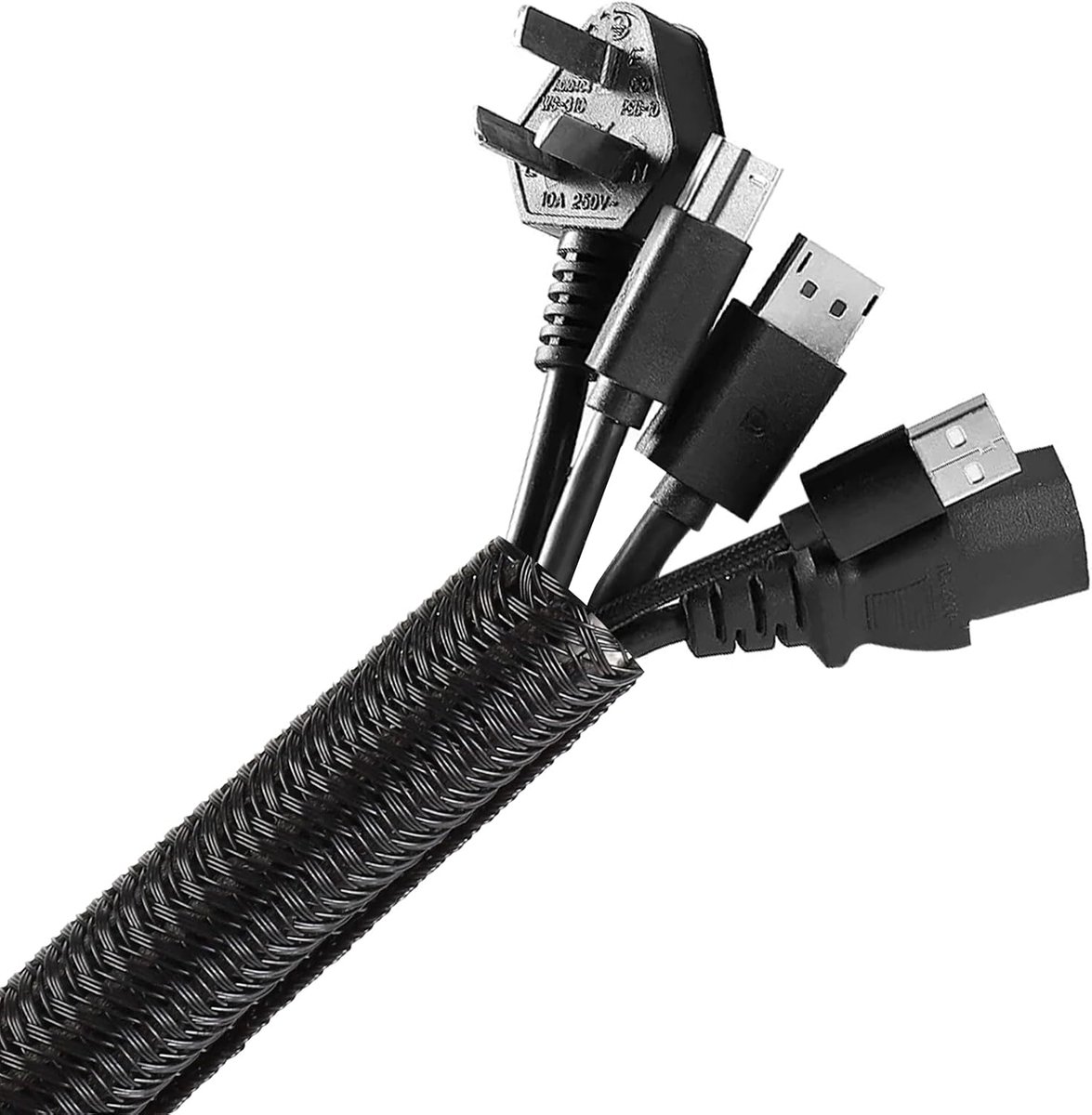 Kabelslang, zwart, 10 mm x 6 m, zelfsluitende kabel, spiraalslang, kabelbeschermslang, kabelmanagement, kabelgoot - ShopVlot