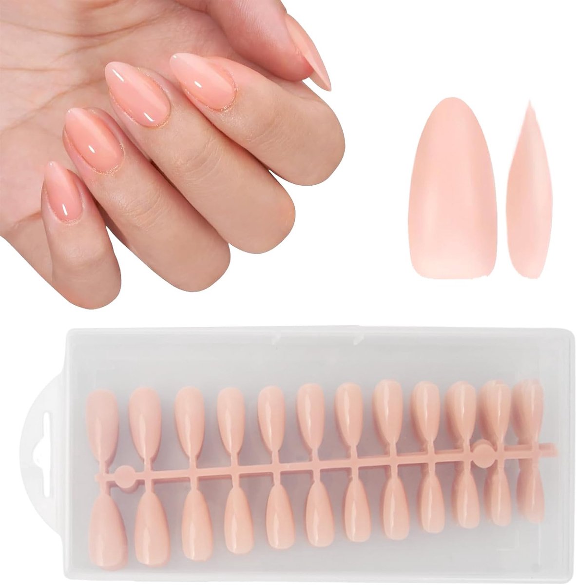 240 stuks korte amandelnagels, 10 maten, nageltips, kunstnagelset voor vrouwen, meisjes, salon en thuisgebruik, roze - ShopVlot