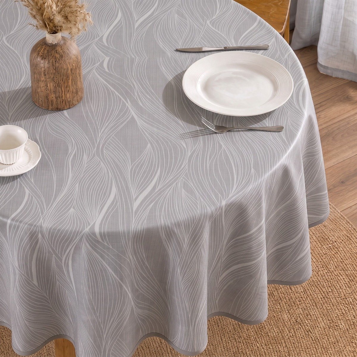 Rond Tafelzeil Waves Grijs - Met Premium Molton Rug - 160cm