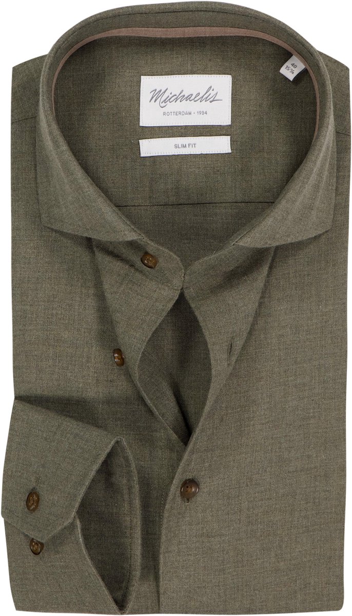 Michaelis slim fit heren overhemd - flanel - groen - Strijkvriendelijk - Boordmaat: 40 (EU maat: M)