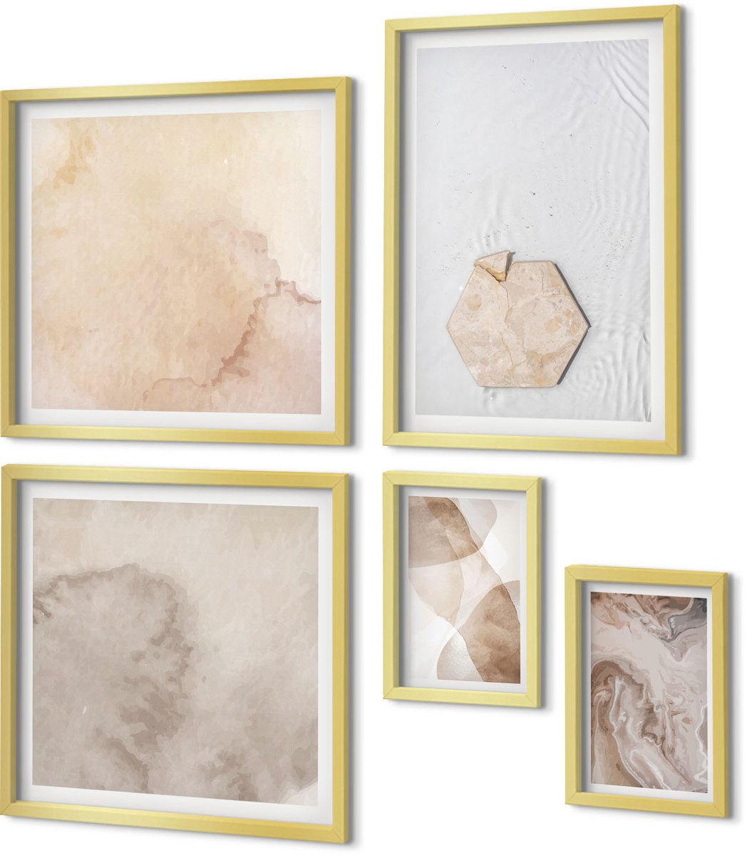 Coloray 5-Delige Schilderij Set - Abstracte Vormgeving Geïnspireerd Door De Natuur. - 50 x 50 cm, 20 x 30 cm En 40 x 60 cm - Schilderijen Set - Wanddecoratie - Woonkamer - Interieur Decoratie
