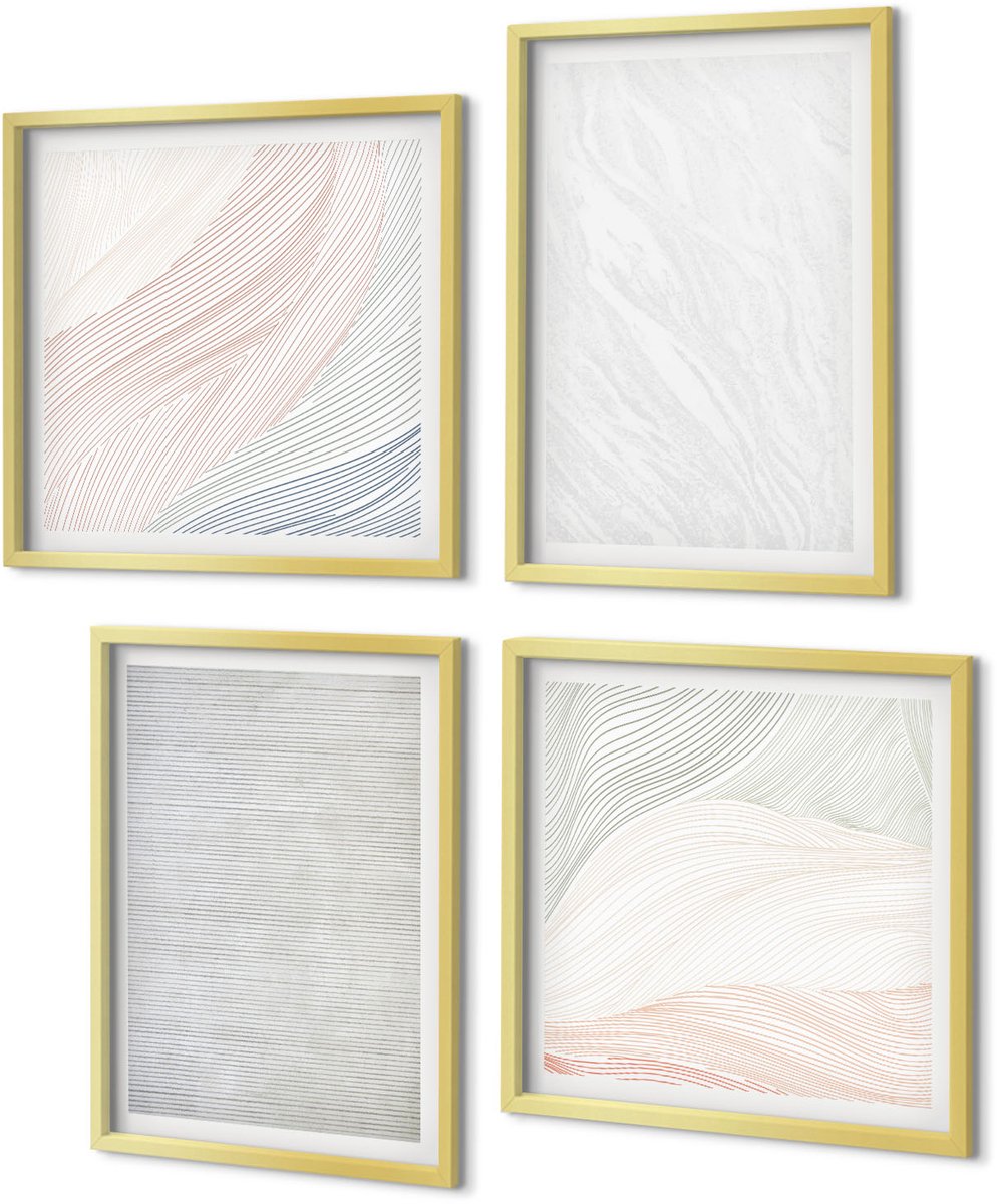 Coloray 4-Delige Schilderij Set - Heldere structuren, snaarpatronen op zand - 40 x 40 cm en 40 x 60 cm - Moderne Wanddecoratie - Slaapkamer