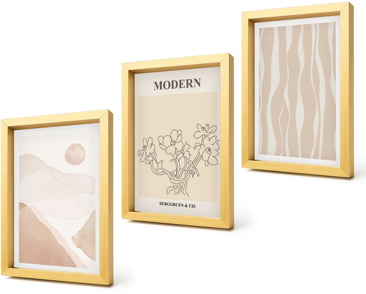 Coloray 4-Delige Schilderij Set - Abstracte vormen in ingetogen kleuren - 20 x 30 cm - Wanddecoratie - Schilderijen Set - Kantoor - Decoratieve Schilderijen