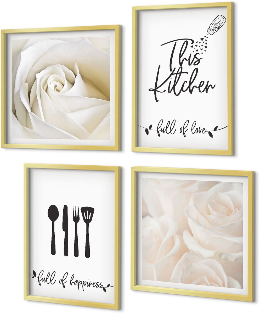 Coloray 4-Delige Schilderij Set - Posters met geometrische patronen in Bauhaus-stijl - 40 x 40 cm en 40 x 60 cm - Wanddecoratie - Moderne Interieurdecoratie - Stijlvolle Muurdecoratie