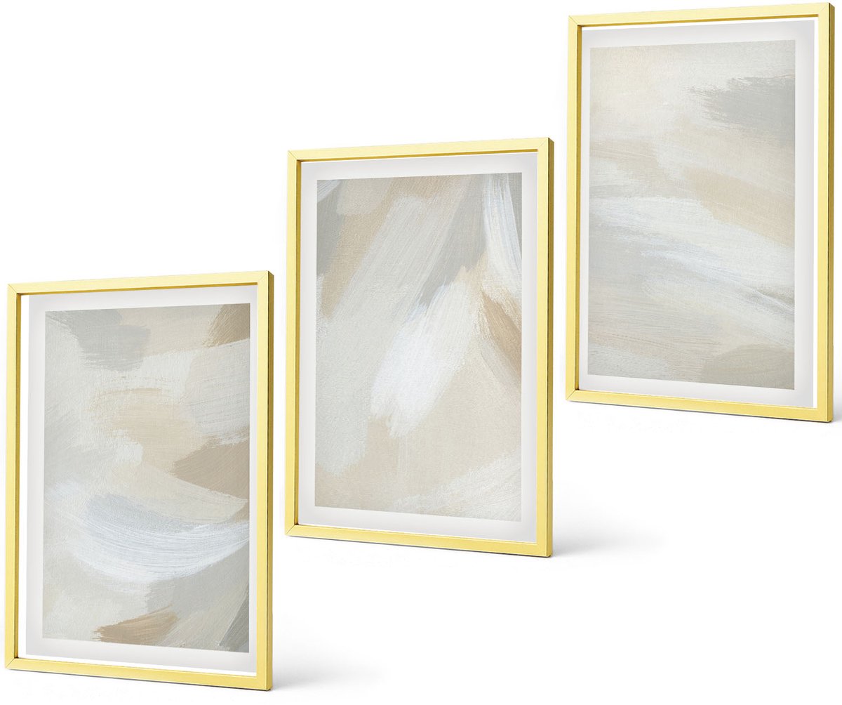 Coloray 3-Delige Schilderij Set - Abstracte, Heldere Achtergrond Met Delicate Penseelstreken. - 40 x 40 cm En 40 x 60 cm - Wanddecoratie - Woonkamer Decoratie - Decoratieve Schilderijen