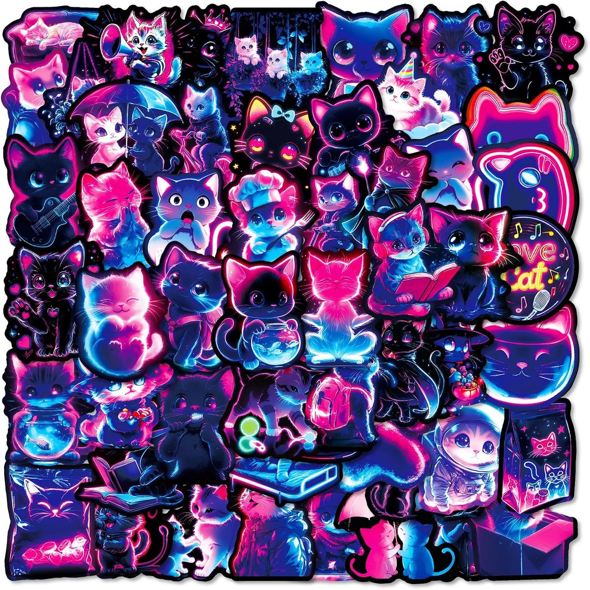 Neon kattenstickers, 112 stuks, kleurrijke kattenstickers van vinyl, waterdicht - ShopVlot