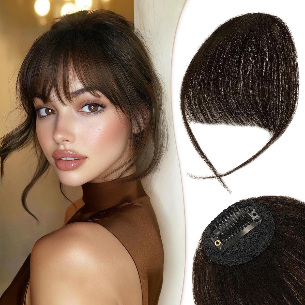 RUWISS Clip in Bangs 100% Hairpiece Human Hair Clip in Bangs with Temples Remy Human Hair Fringe Bangs for Women Bangs - ShopVlot
