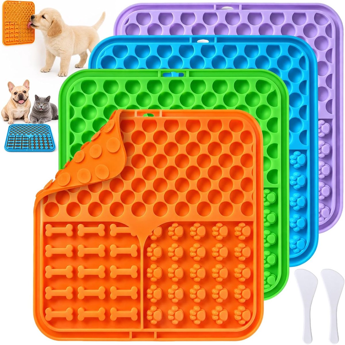 Likmat voor honden en katten 15,5 cm - set van 4 - met zuignappen - bevorderd spijsvertering - ShopVlot