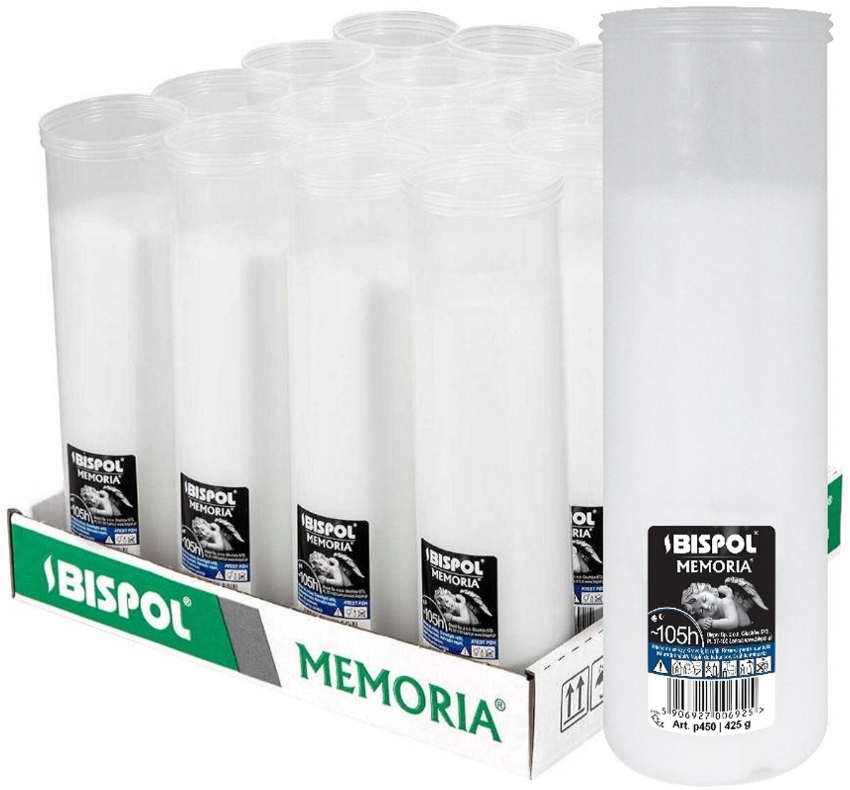 Bispol Paraffine Grafkaarsen 24cm - 105 Uur Branden - 16 stuks