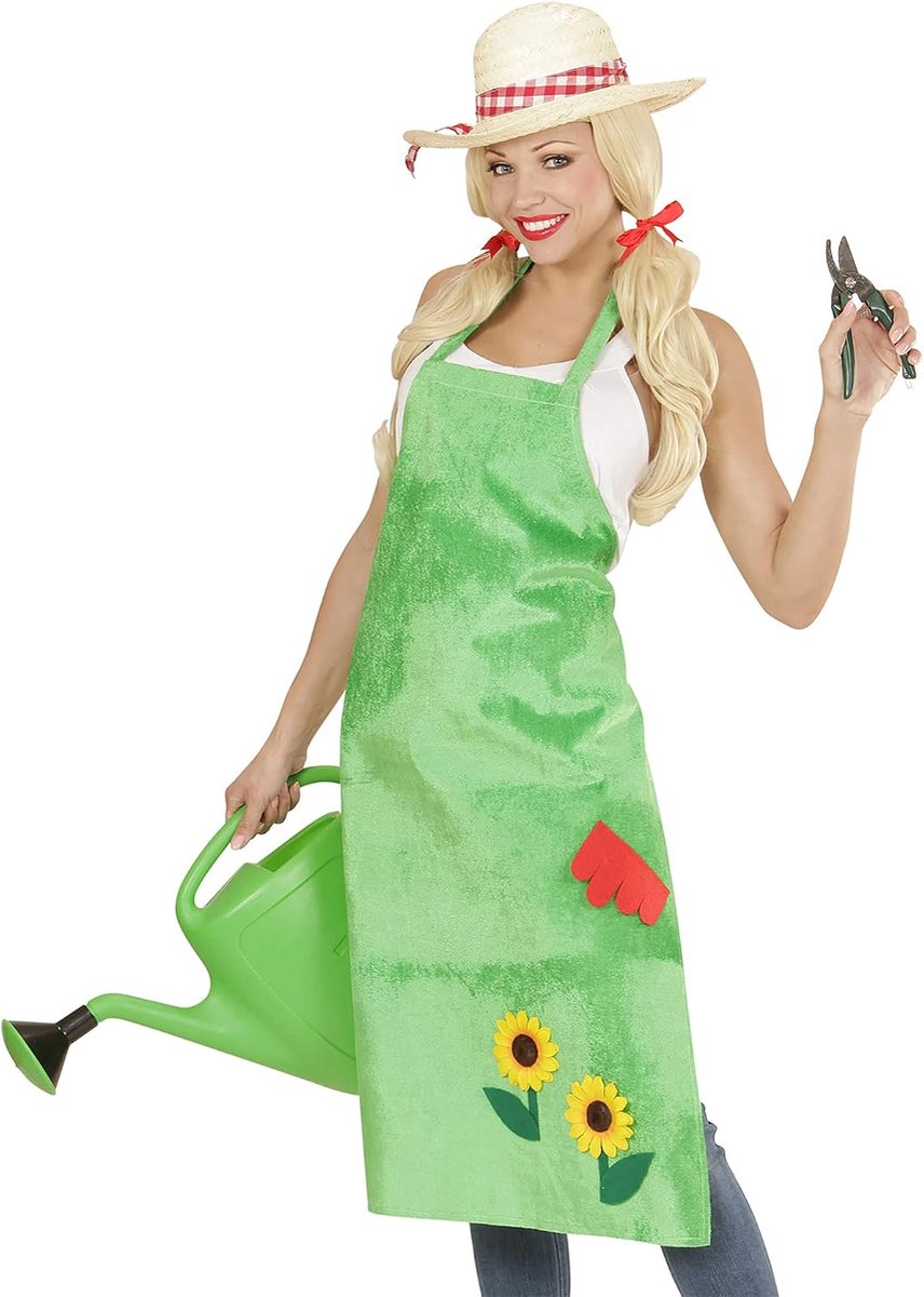 Tuinoverall met zonnebloemen - groene schort - knielengte - perfect voor themafeesten - ShopVlot