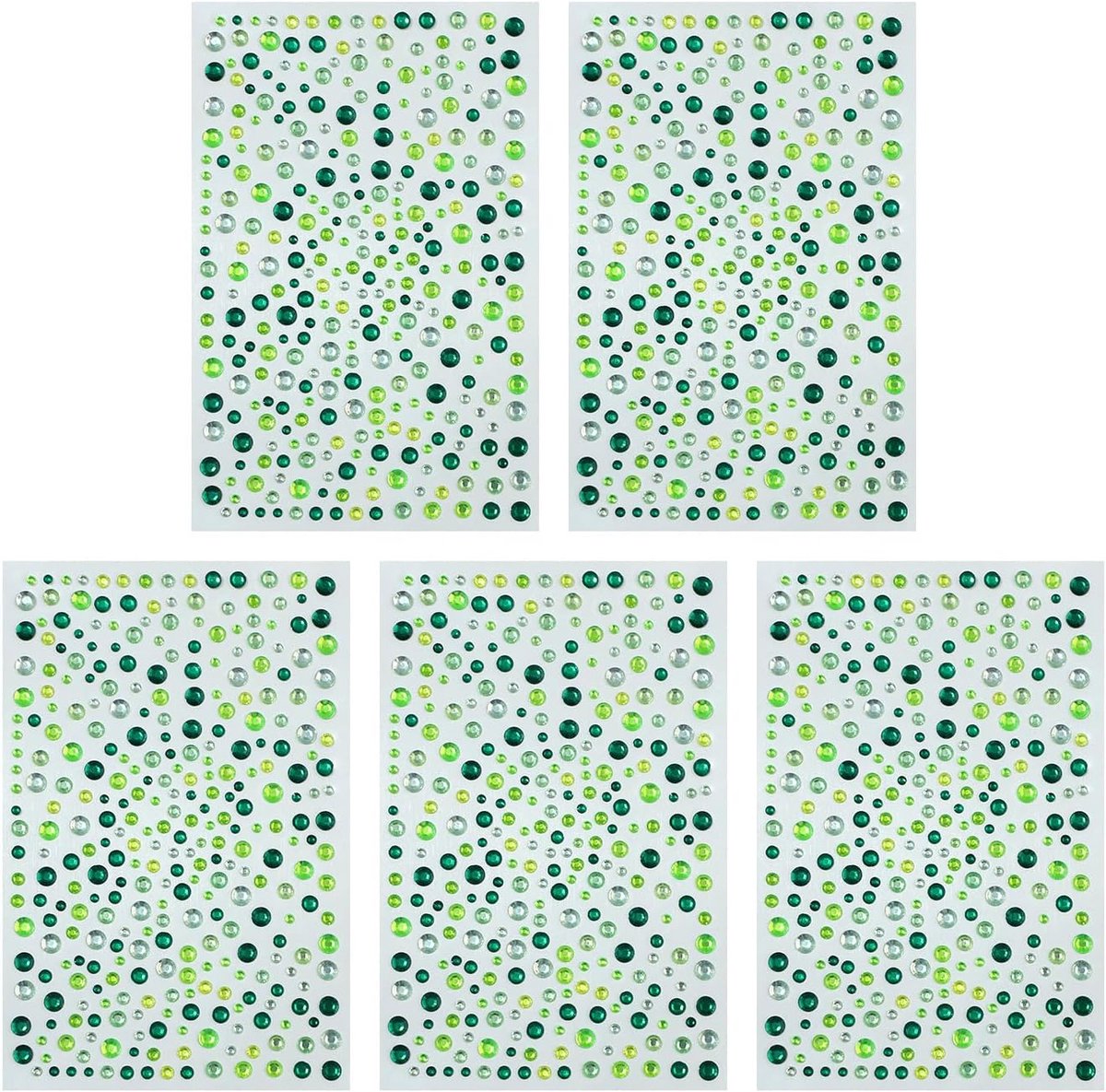 Gevelstenen 5 Stuks Groen - Acryl Glitter Stickers - Diverse Maten - Perfect voor Oogmake-Up en Nagels - ShopVlot