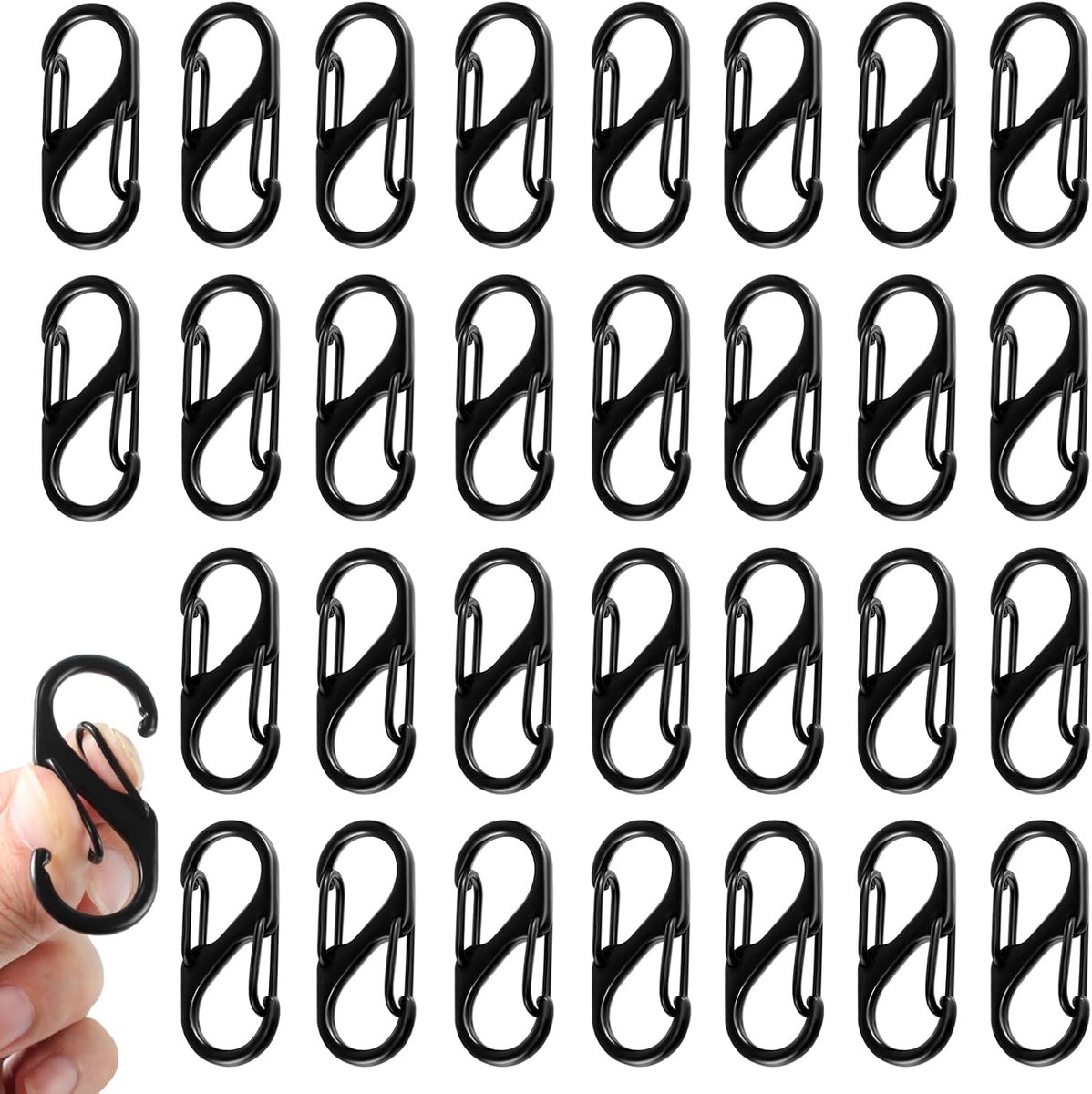 S-vormige karabijnhaak 30 mm - metalen schroefkarabijn - dubbele veer - ideaal voor kamperen - ShopVlot