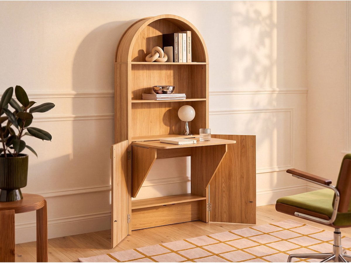 Vente-unique Bureau met boekenkast - Kleur: naturel LYMIAR