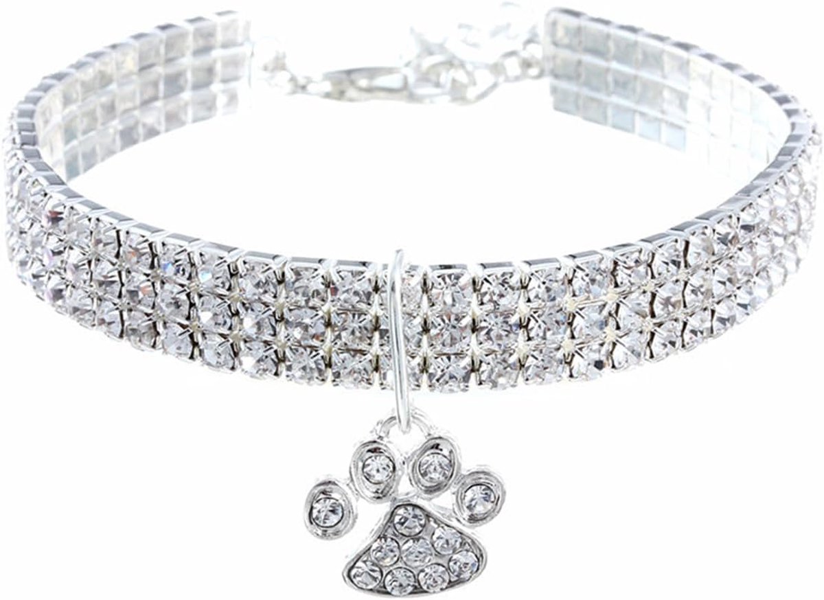 Huisdierhalsband met diamanten - verstelbare kristaldiamant - elastische harthanger - perfect voor bruiloften - ShopVlot
