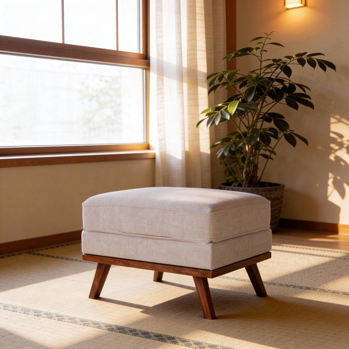 Giga Meubel Hocker Grand Beige – Japandi – Stof – 80x60x47 cm