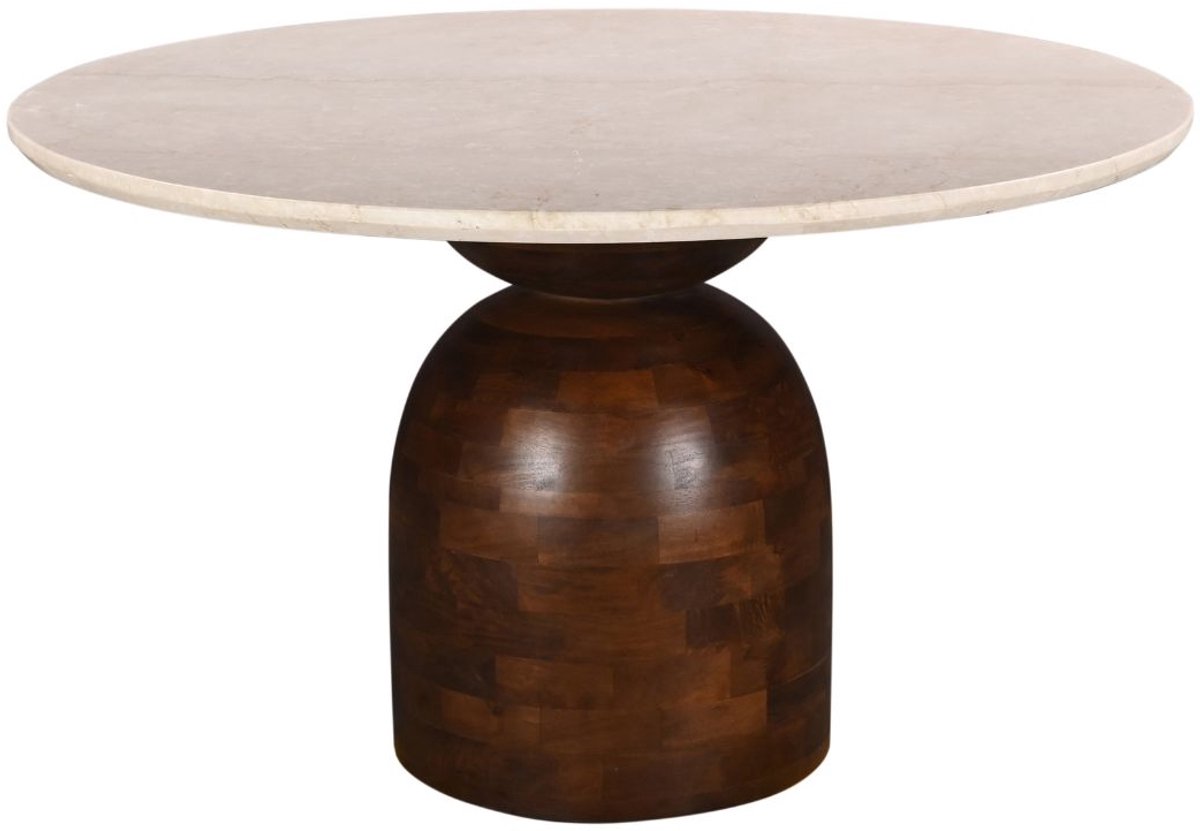 DÉJA Living Eettafel Miro Rond - Marmer/Hout - Donkerbruin - 130x130x75cm