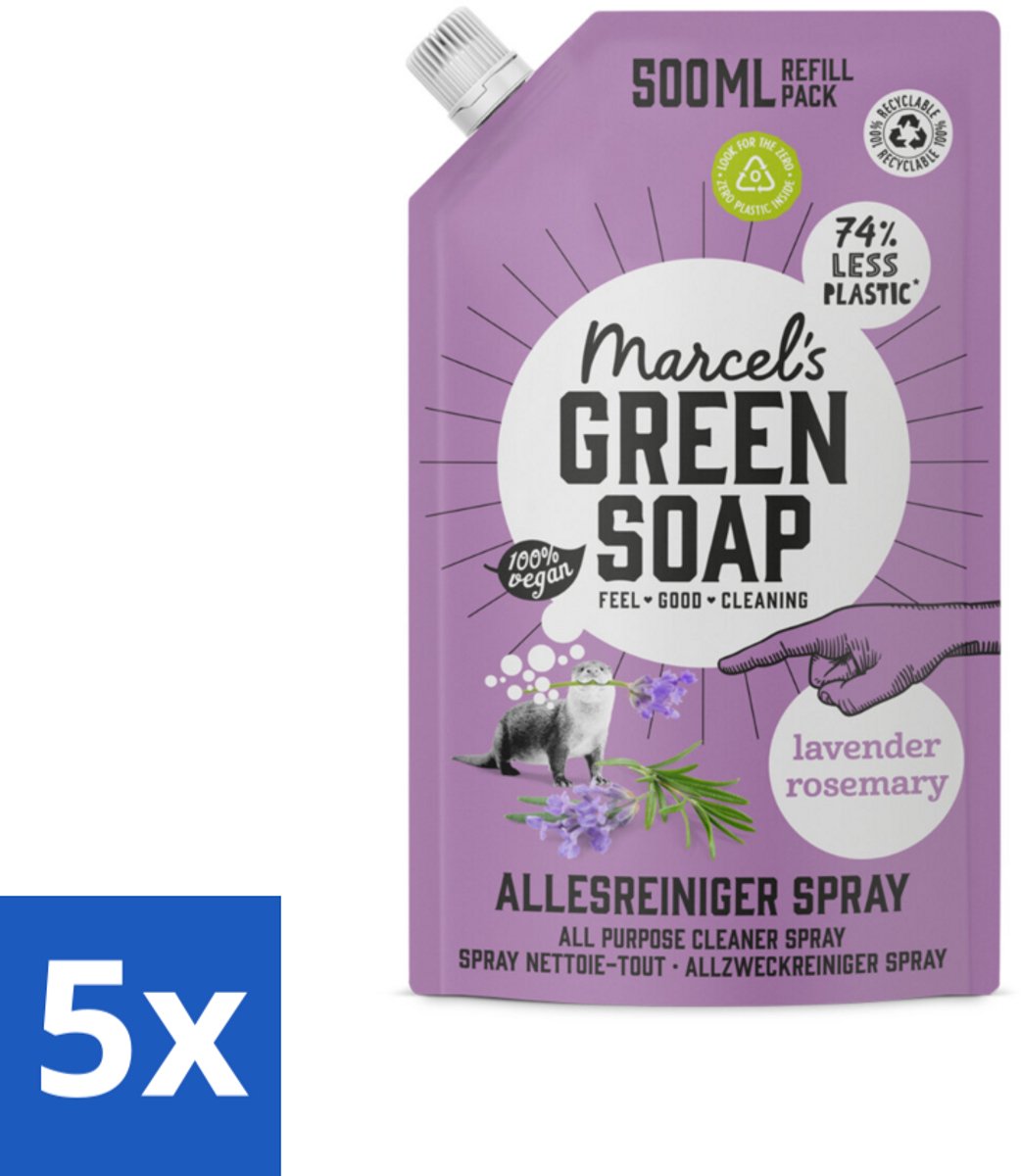5 x Marcel's Green Soap - Allesreiniger Spray - Navulling - Lavendel & Rozemarijn - Frisse reiniging - 500 ml - Allesreiniger - Natuurlijke Reiniger - Biologische Reiniger - Vegan Reiniger - Lavendel En Rozemarijn
