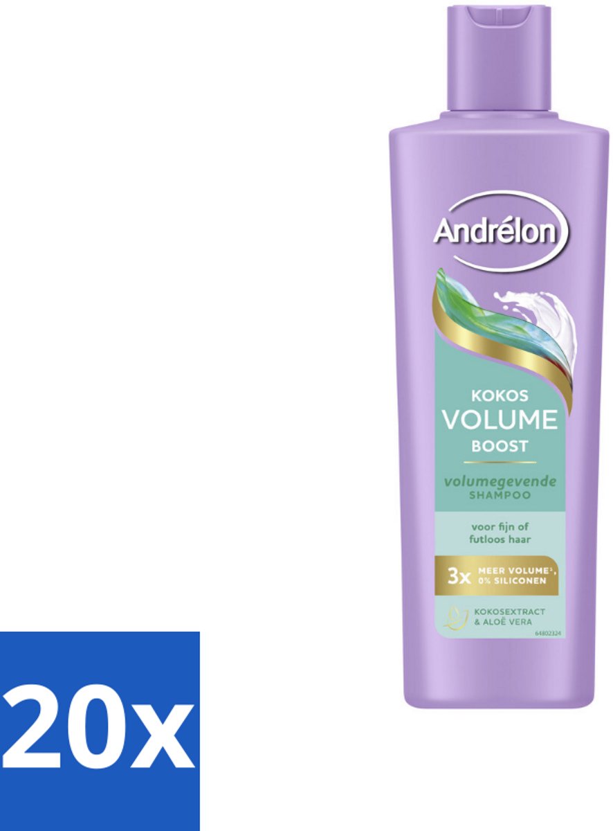 20 x Andrélon – Shampoo – Volume Boost – 250 ml - Haar Volume - Fijn Haar - Futloos Haar - Kokos Shampoo - Aloë Vera Shampoo